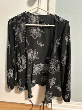 Forever 21 Black Floral Wrap Blouse